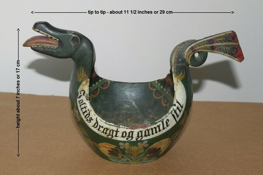 Norwegian Rosemaled Dragon Ale Drinking Bowl C. 1890 +