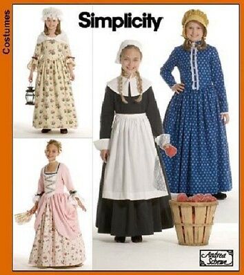 PATTERN toSew Colonial Pilgrim costume dress Simplicity 3725 Patriot Girls 7-14
