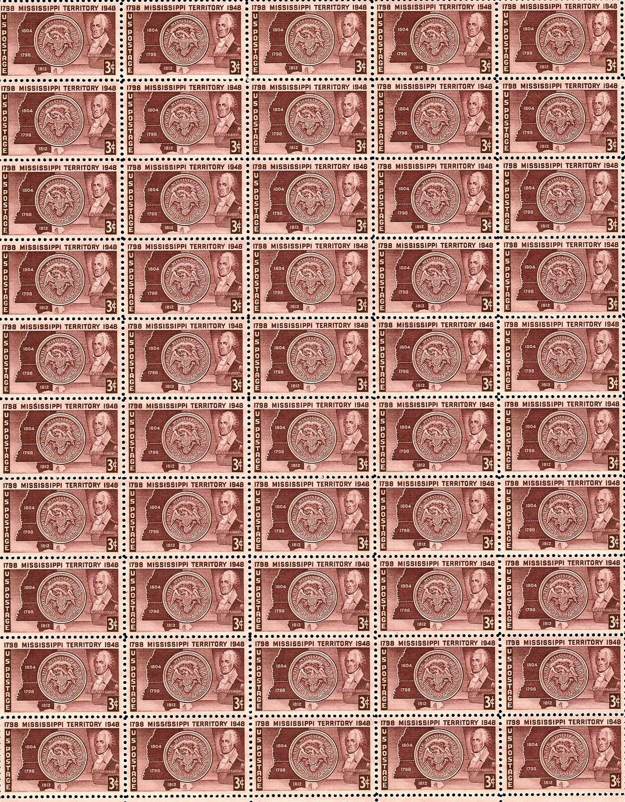 1948 - MISSISSIPPI - #955 Full Mint -MNH- Sheet of 50 Postage Stamps