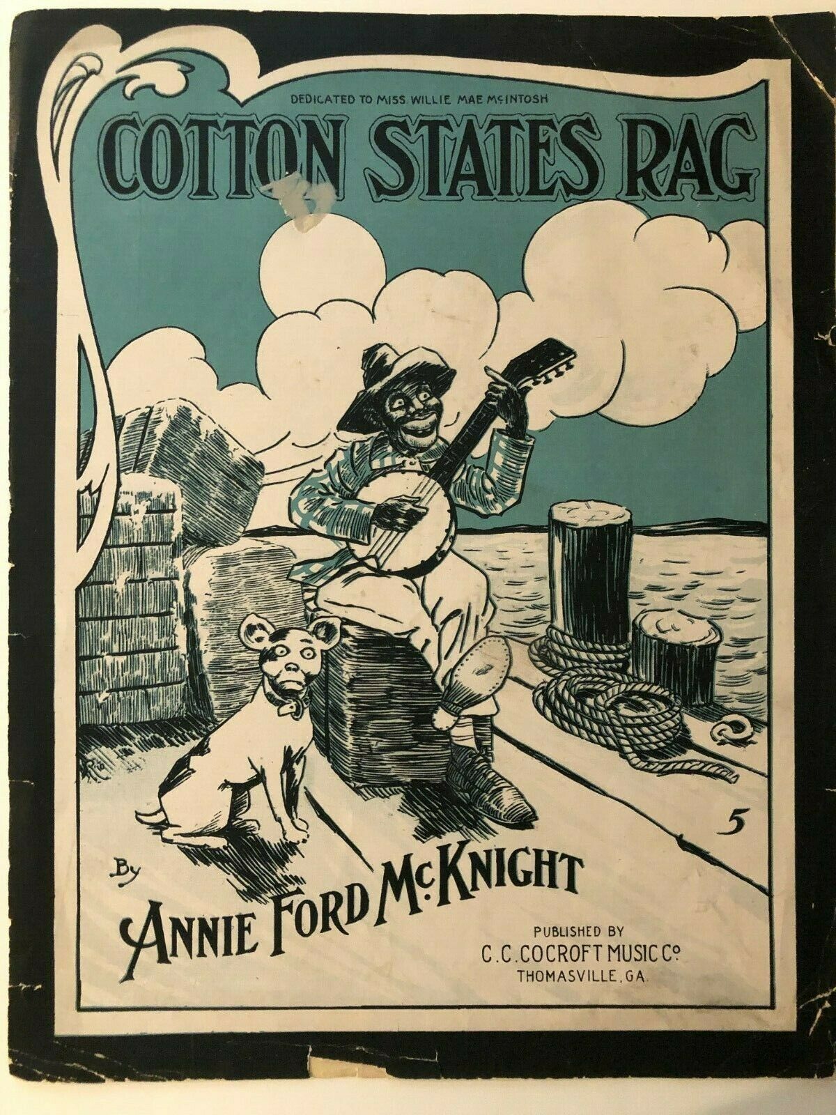 1910 Black Theme Sheet Music, Cotton States Rag w/ Black Caricature Cover