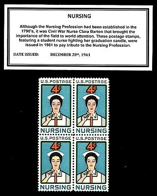1961 - NURSING - Vintage Block of Four Mint U.S. Postage Stamps