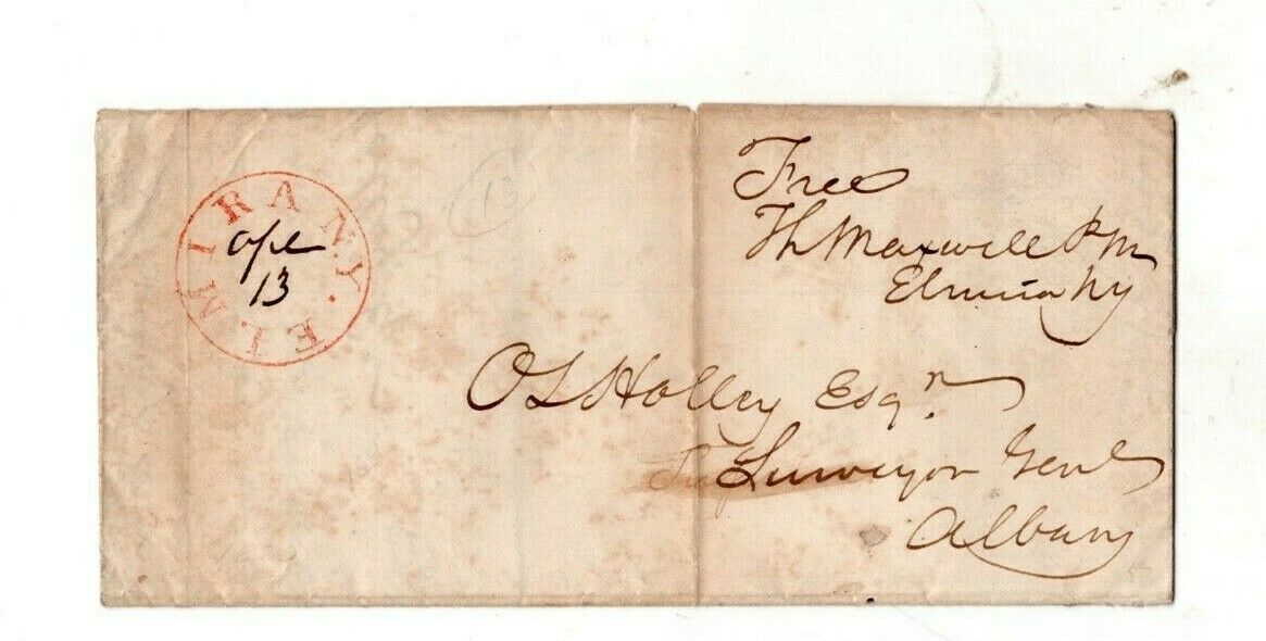 ELMIRA NY POSTMASTER'S FREE FRANK 1839,THOMAS MAXWELL TO O L HOLLEY,ALBANY NY