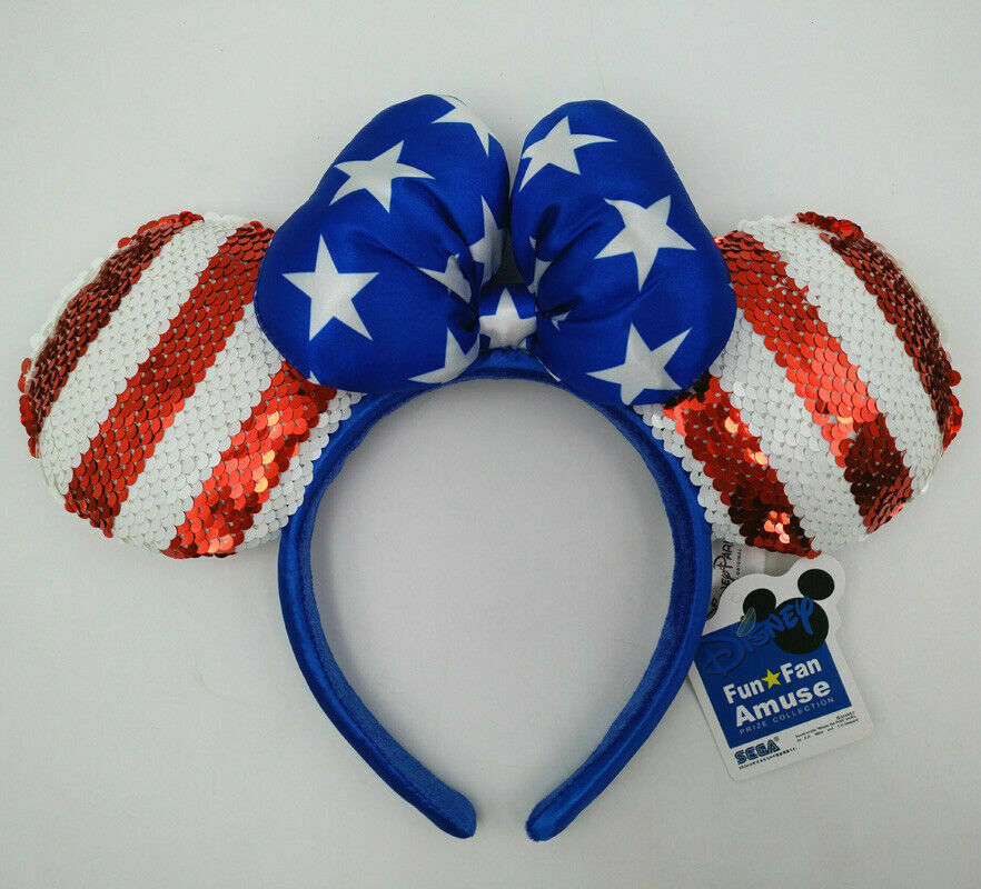 Disney Park Bow New Sequined Minnie Mouse Ears USA American Flag Mickey Headband