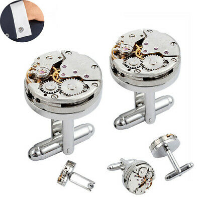 Watch Movement Men's Silver Cufflinks Cuff Links Wedding Gift Business Office US