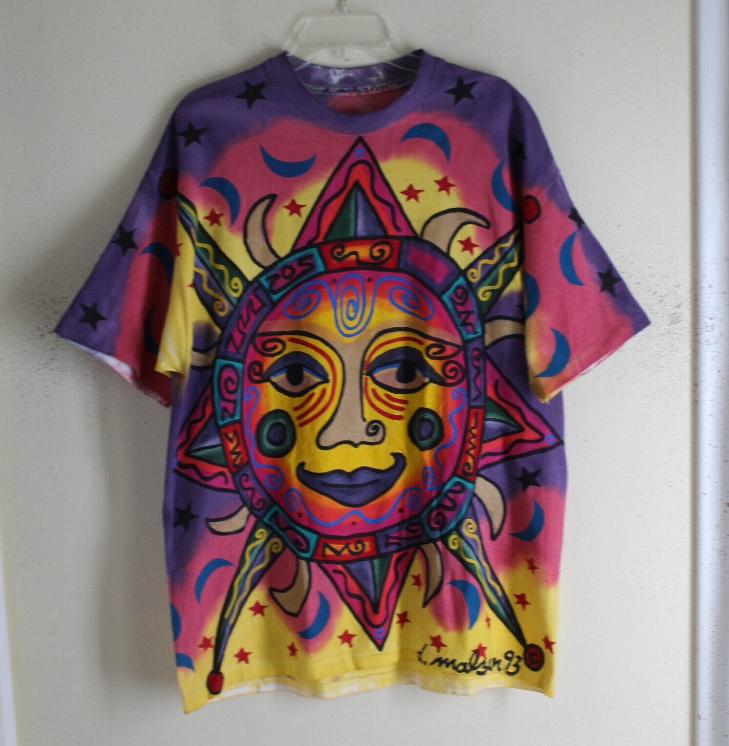 93 Vtg ART-WEAR D. MALZAHN Sun ALL Hand-PAINTED WEARABLE ART T-SHIRT Sz L M