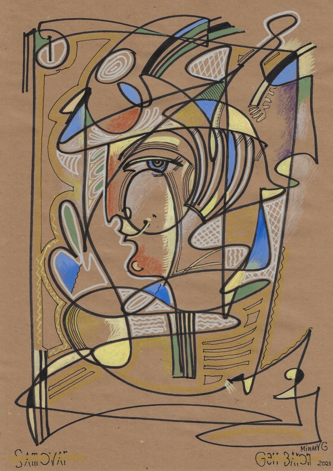 original drawing A3 203MG art samovar Pastel Surrealism portrait Signed 2021