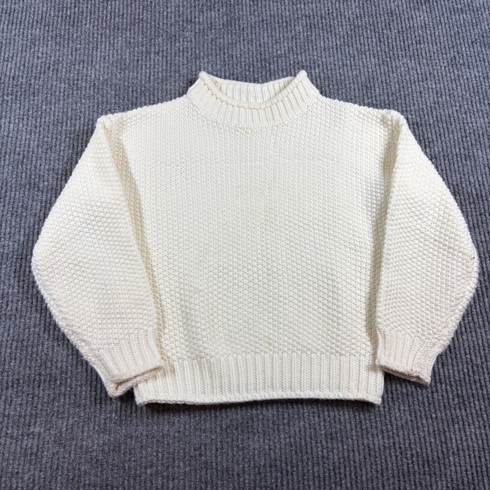 Cream Chunky Knit Mock Neck Sweater Women's Boho Cottage White Pullover