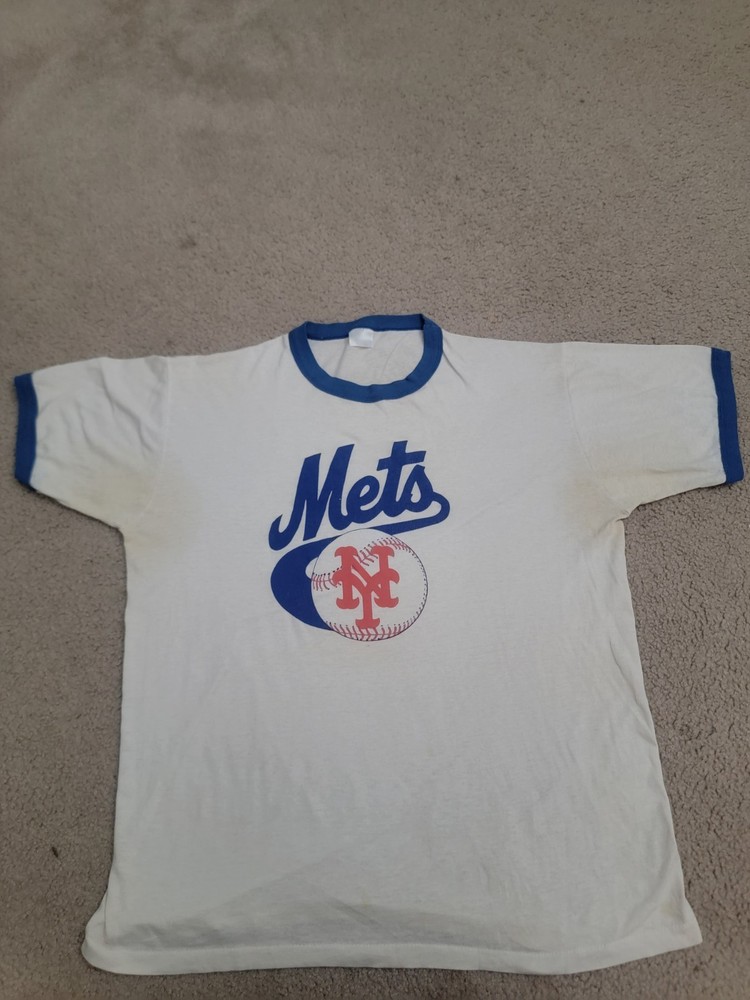 Vintage 80's New York Mets Ringer T-Shirt Mens Large White 1986 NYC MLB USA Made