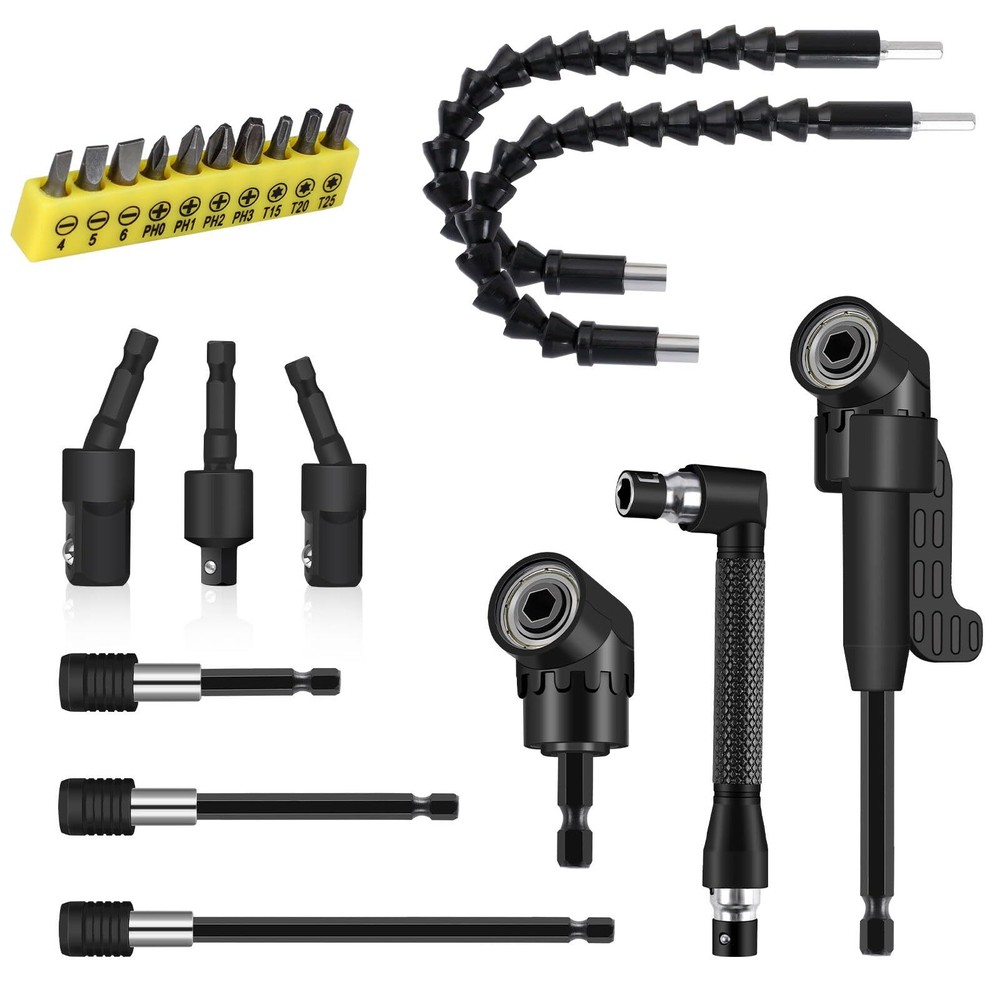 21 Pcs Right Angle Drill Attachment Set with 2 Flexible Bit Extenders