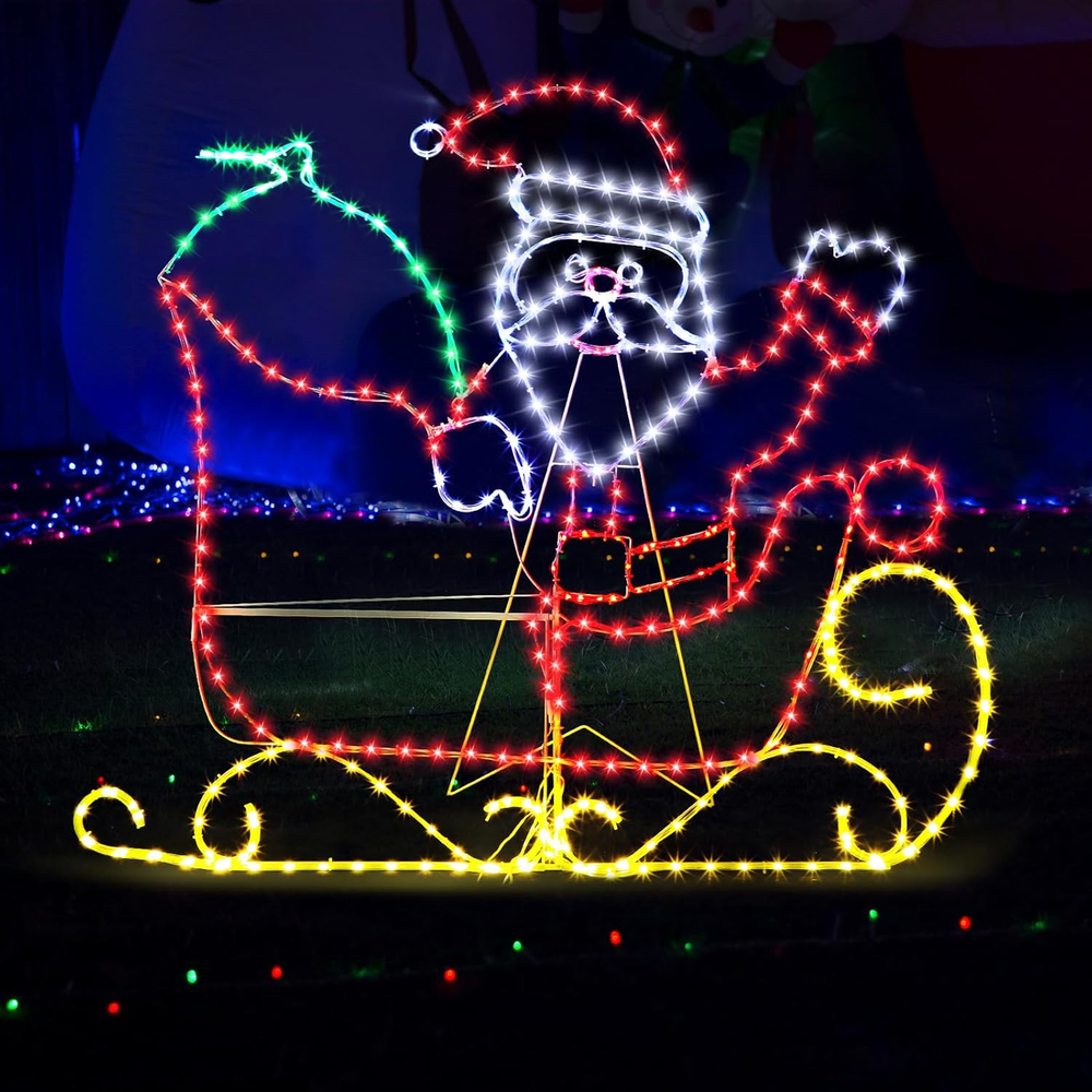 5FT Light up Christmas Santa Claus Sleigh Decoration, 273 LED Light up Santa An