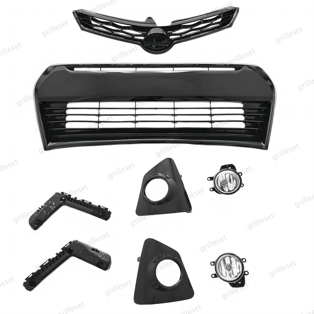 For Corolla S 2014-2016 Front Upper Grille Lower Grill, Fog Lights & Bracket Set