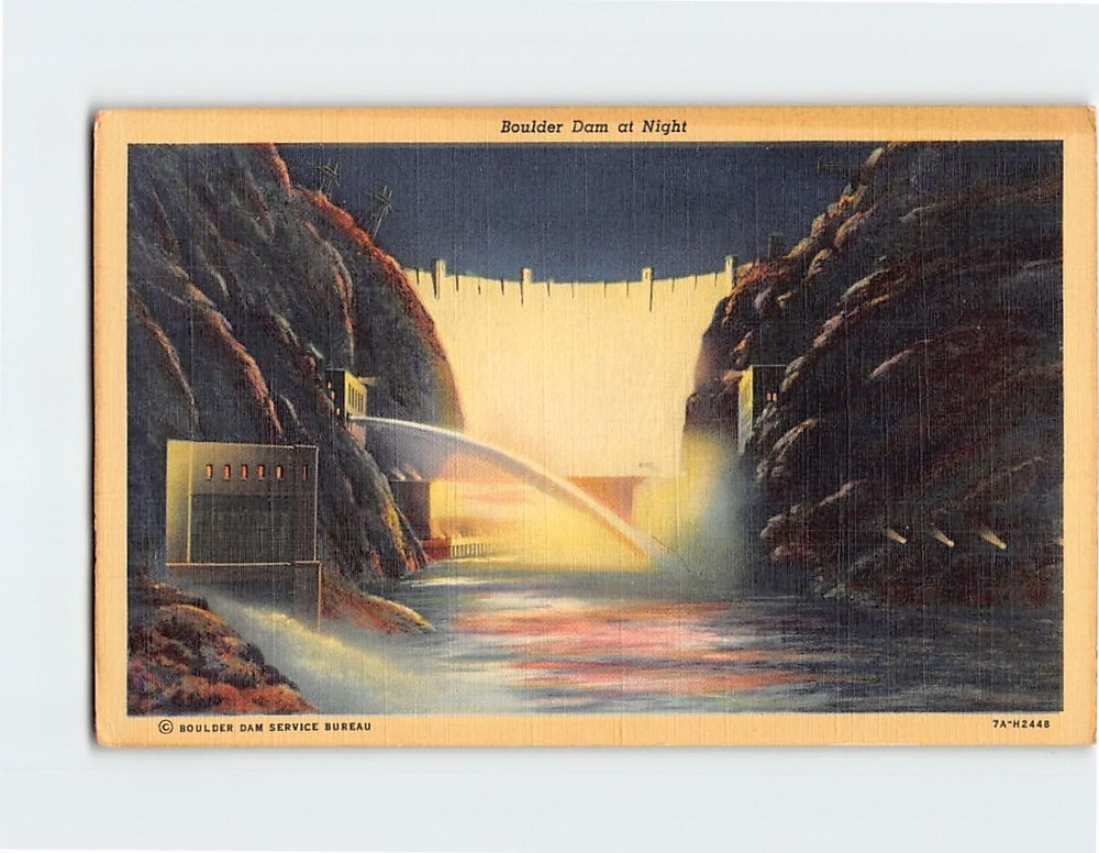 Postcard Boulder Dam at Night Arizona-Nevada USA