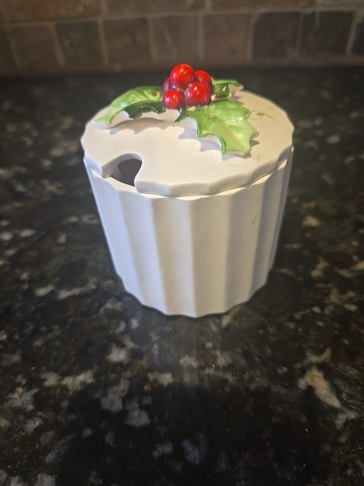 Vintage 1959 Holt Howard Holly & Berries Christmas Covered Sugar Bowl MCM Kitsch
