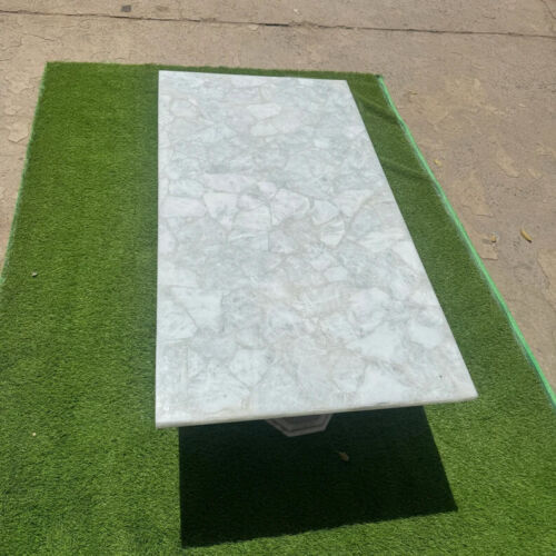 White Quartz Dining Table, Agate Stone Center Hallway Furniture Table Decor