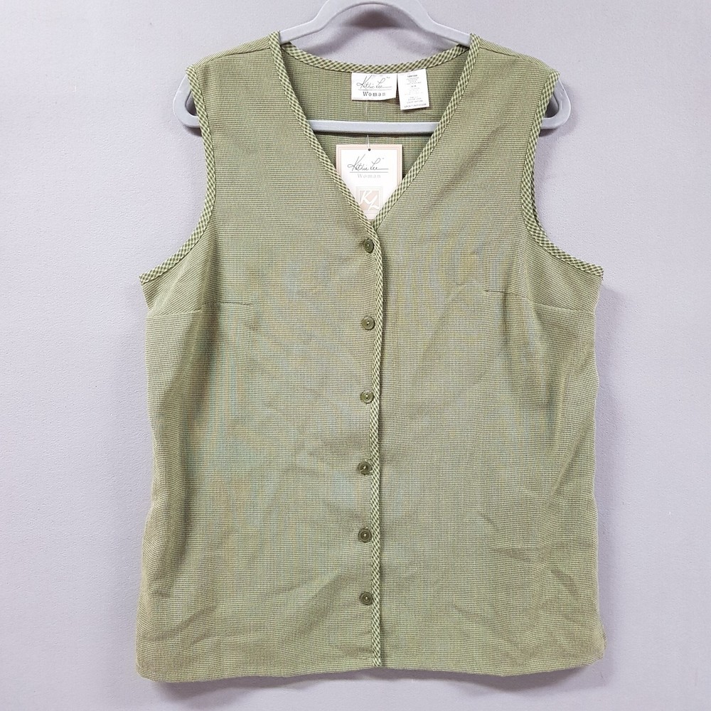 Kathie Lee Green Houndstooth Vest Top Womens Size 14W Button Front Sleeveless Vintage