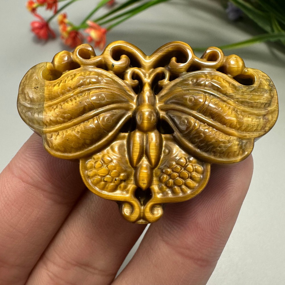 Natural Tiger's Eye Hand Carved Butterfly Quartz Skull Crystal Reiki Healing 1pc