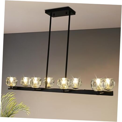 Modern Black Linear Crystal Chandelier for Industrial Dining Room Lighting