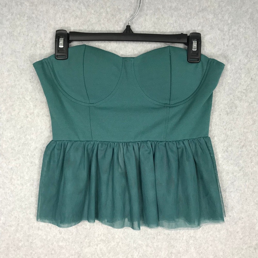 Sincerely Jules Top Womens Medium Green Crop Corset Bustier Ruffle Tulle Twee
