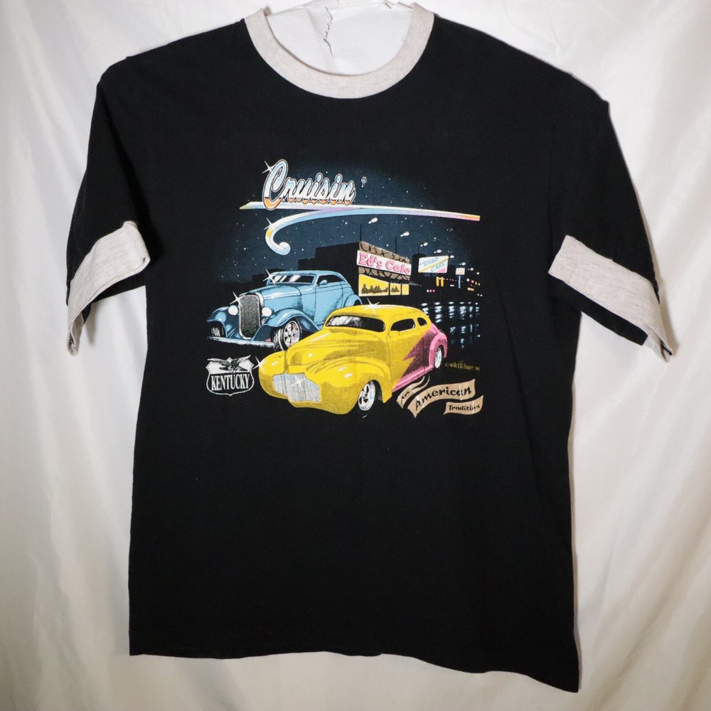 Vintage Crusin 1990s Car T Shirt Tee Jay Rockabilly Hotrod Kentucky Neon Large