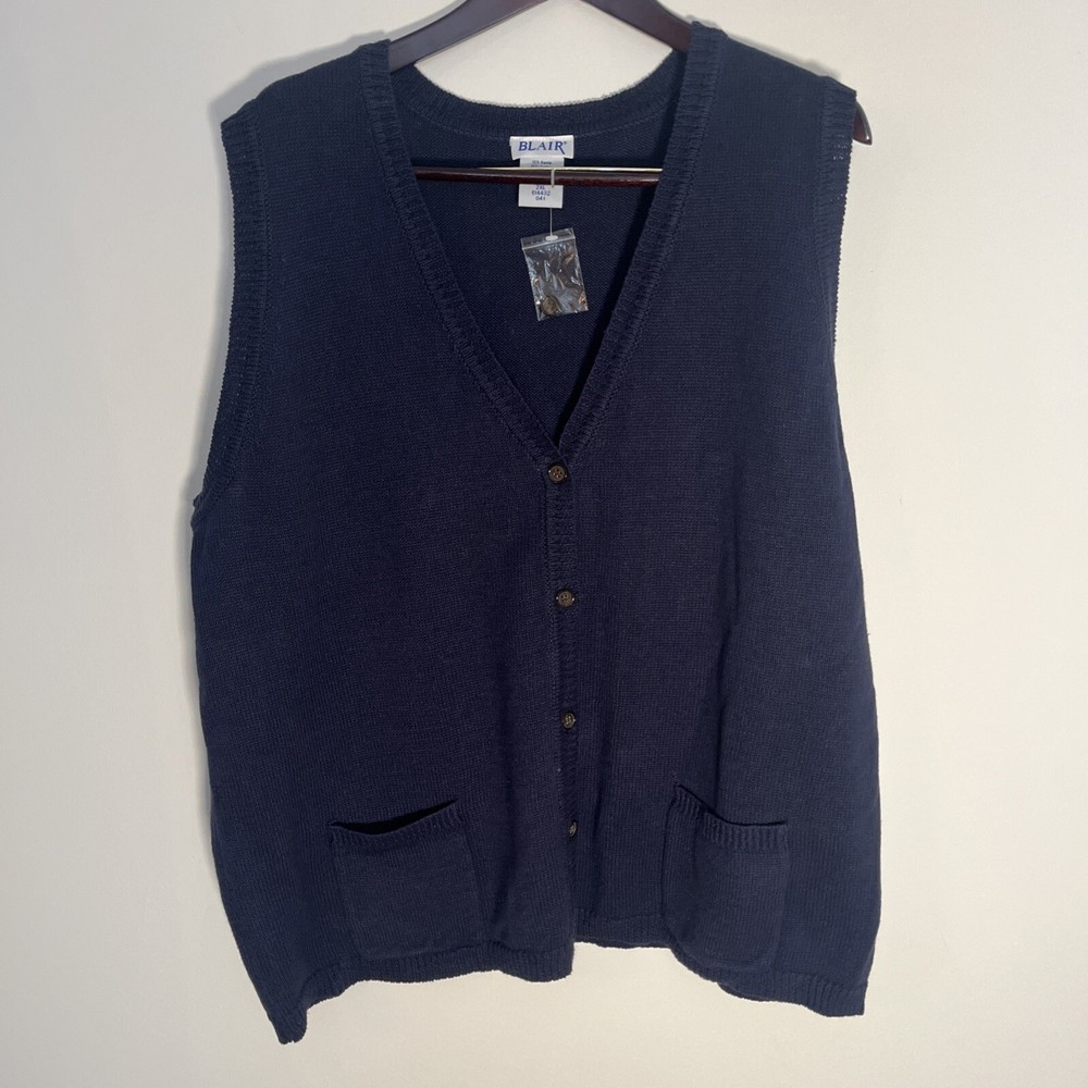 Blair Sweater Womens 2XL Blue Vest Cardigan Button Front Ramie Cotton Casual