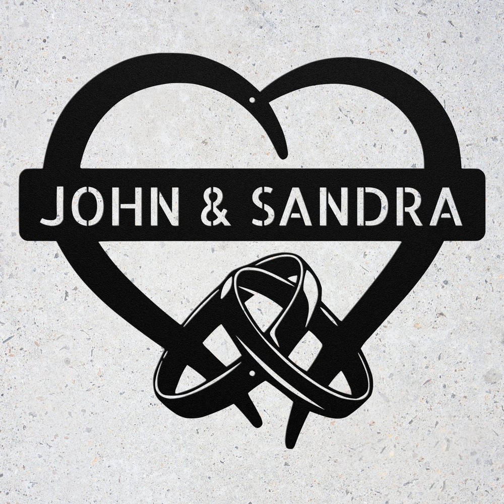 Custom Heart with Rings Metal Art Sign Wedding Gifts Valentines Gift for Couples
