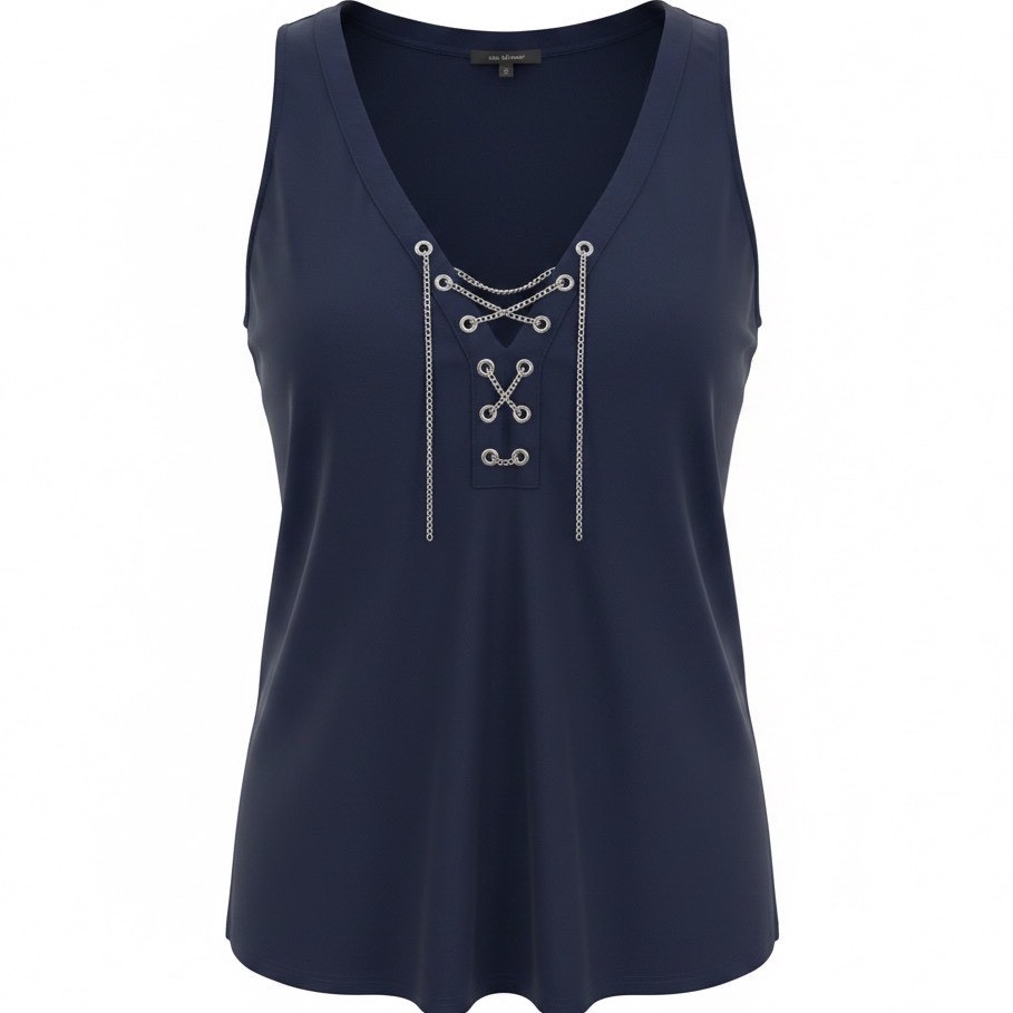 Guess Los Angeles Navy Blue Lace Up Chain V-Neck Tank Top XL edgy club wear