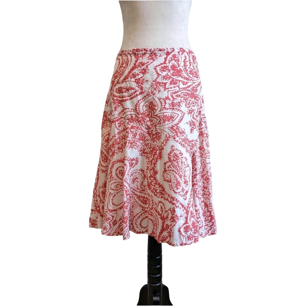 Y2K Gap Skirt Womens Size 4 Red White Paisley Cotton Boho A Line Midi Skirt