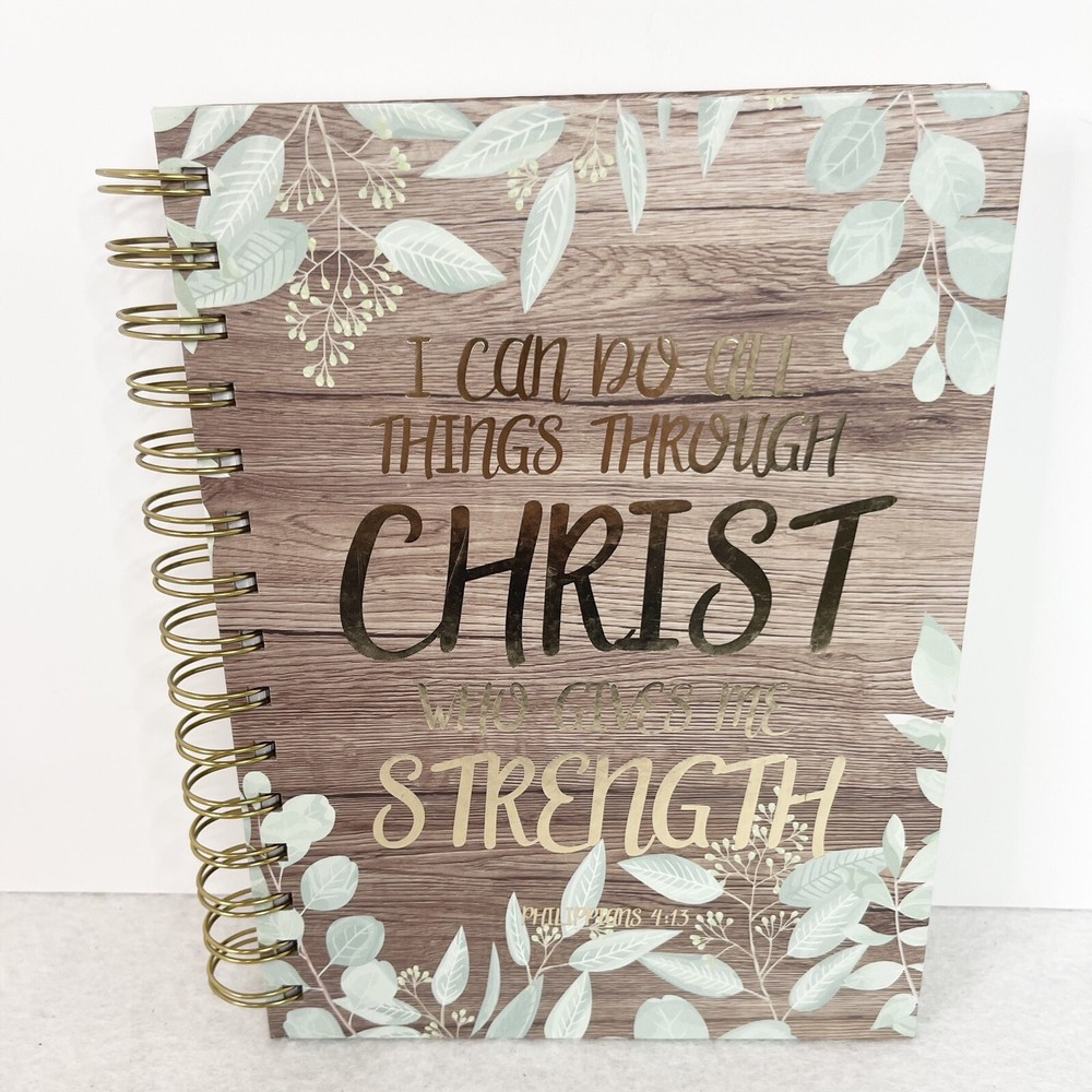 Hardcover Spiral Journal Notebook 6x8 Lined I Can Do All Things Wood grain Green