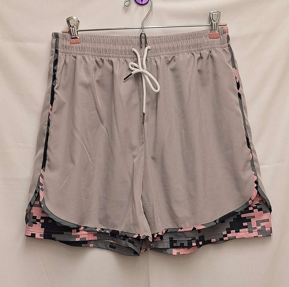 Women's Gray 2 in 1 Athletic Running Shorts Built In Compression Liner XL/L