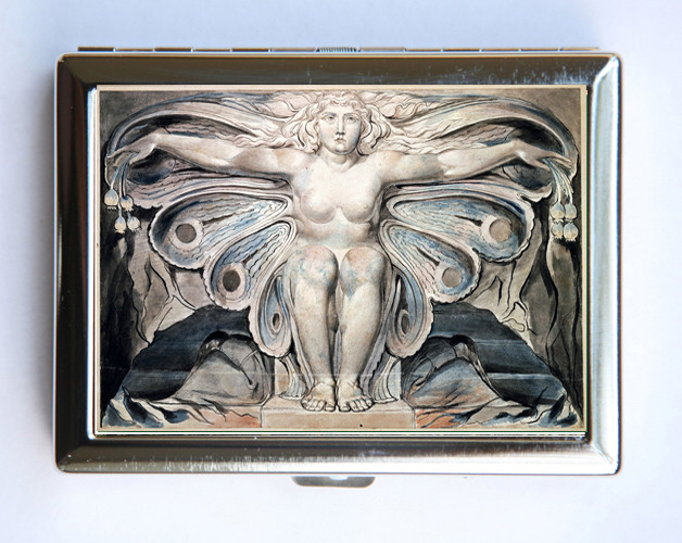 Slim Metal Cigarette Case Wallet with William Blake Grave Design  