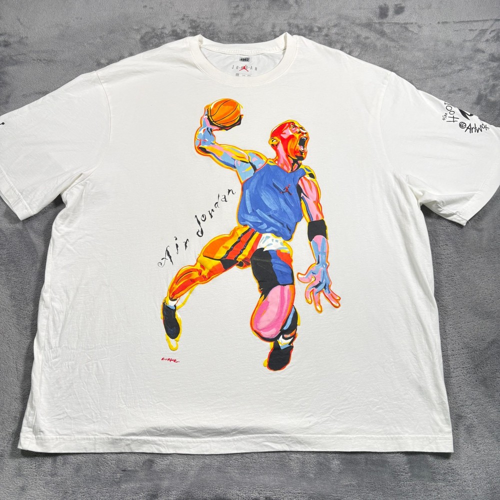Nike Air Jordan T-Shirt Men 2XL White Hoop Heroes Artwork Philip Burke Crew Neck