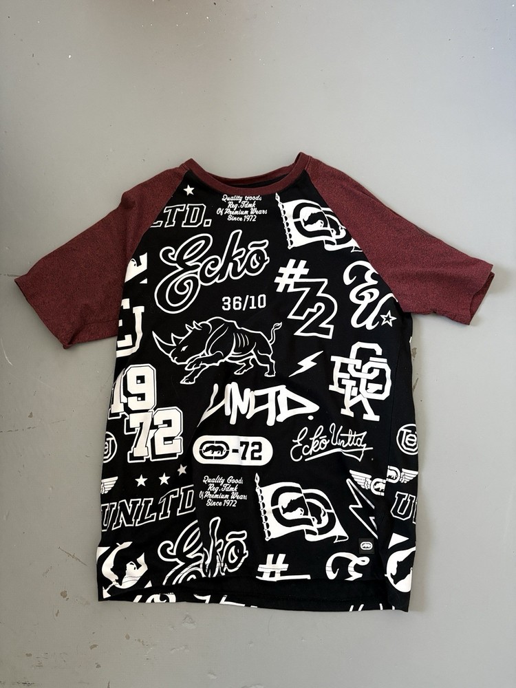 Ecko Unltd. Rawthentic Men's Graphic Print T-Shirt Black/Burgundy Size M