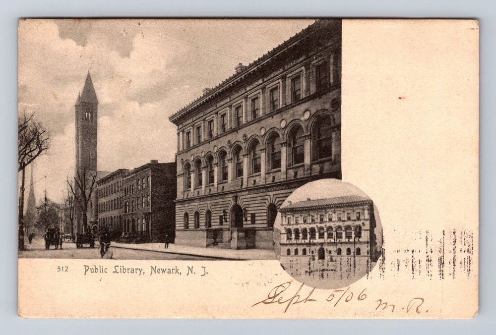 Newark NJ-New Jersey, Public Library, Antique Vintage Souvenir Postcard