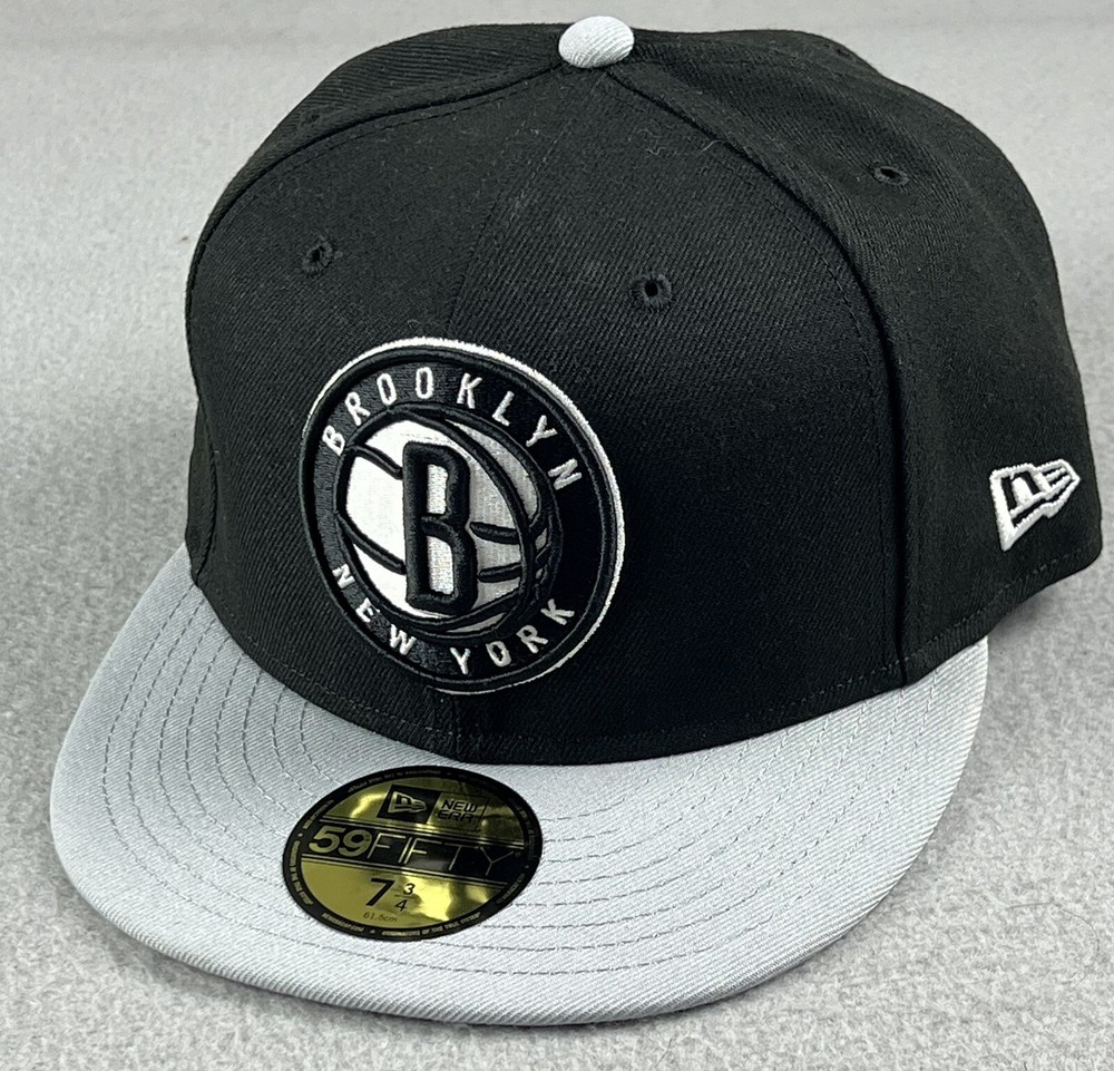 NEW ERA Brooklyn Nets 2-Tone 59FIFTY Fitted Hat Cap 7 3/4 Black Gray NEW