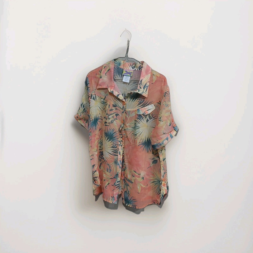 46th Street Miami FL Slight Sheer Vintage 1980s Button Down Top Shirt Swim Cover