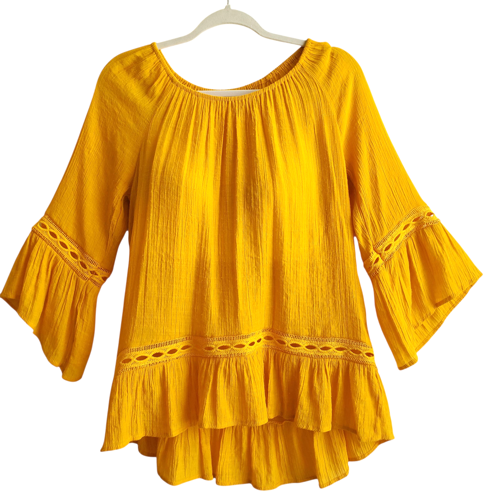 ZAC&RACHEL Women's Embroidered Tunic Top Medium Boho Fairy Yellow Blouse