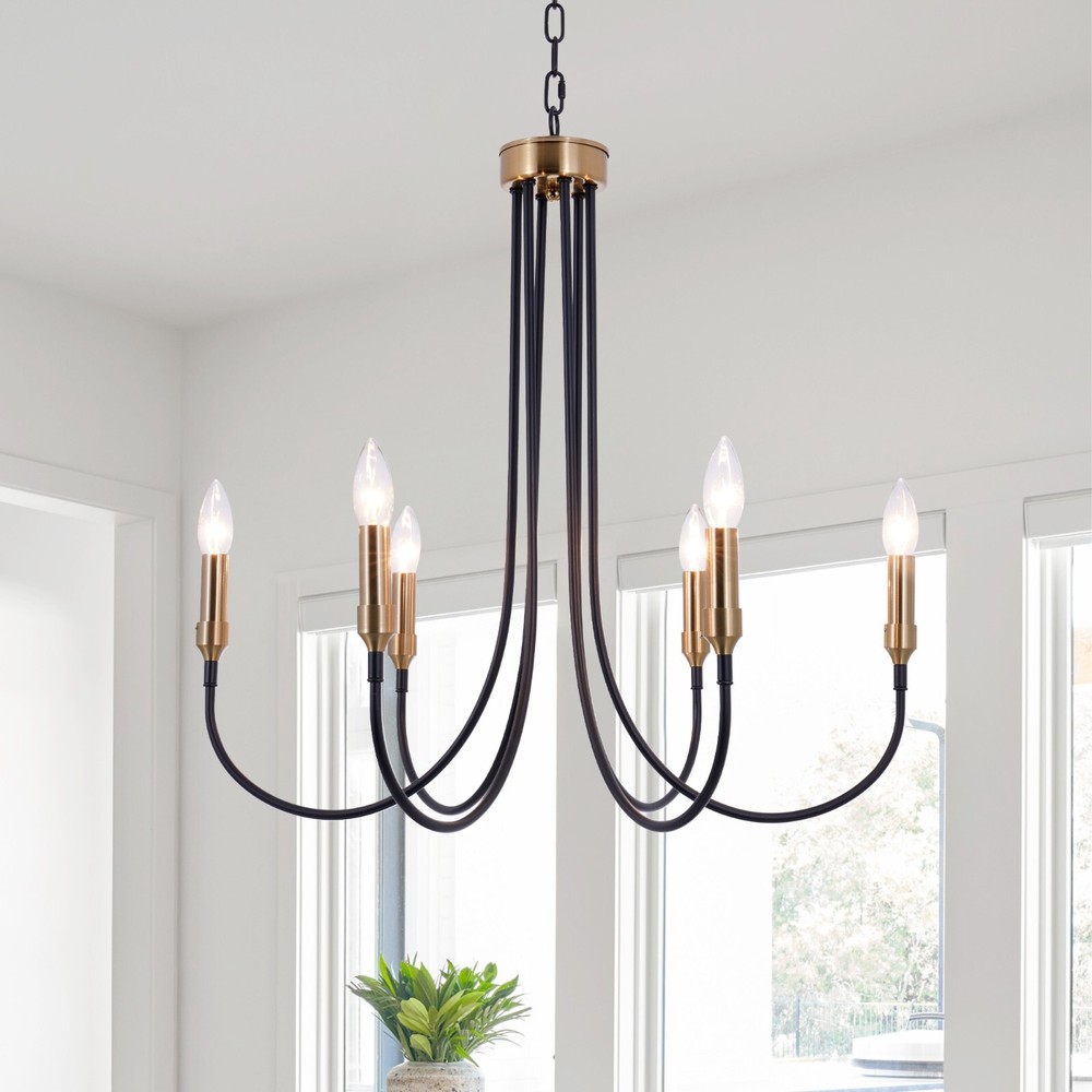 Black & Gold Chandelier 6-Light Farmhouse Pendant Lamp Hanging Lighting Fixtur