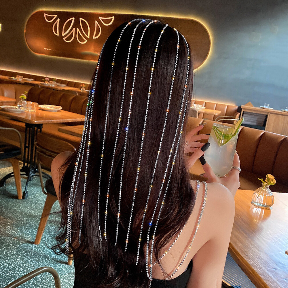 Sparkling Crystal Bridal Hair Hoop with Long Tassels