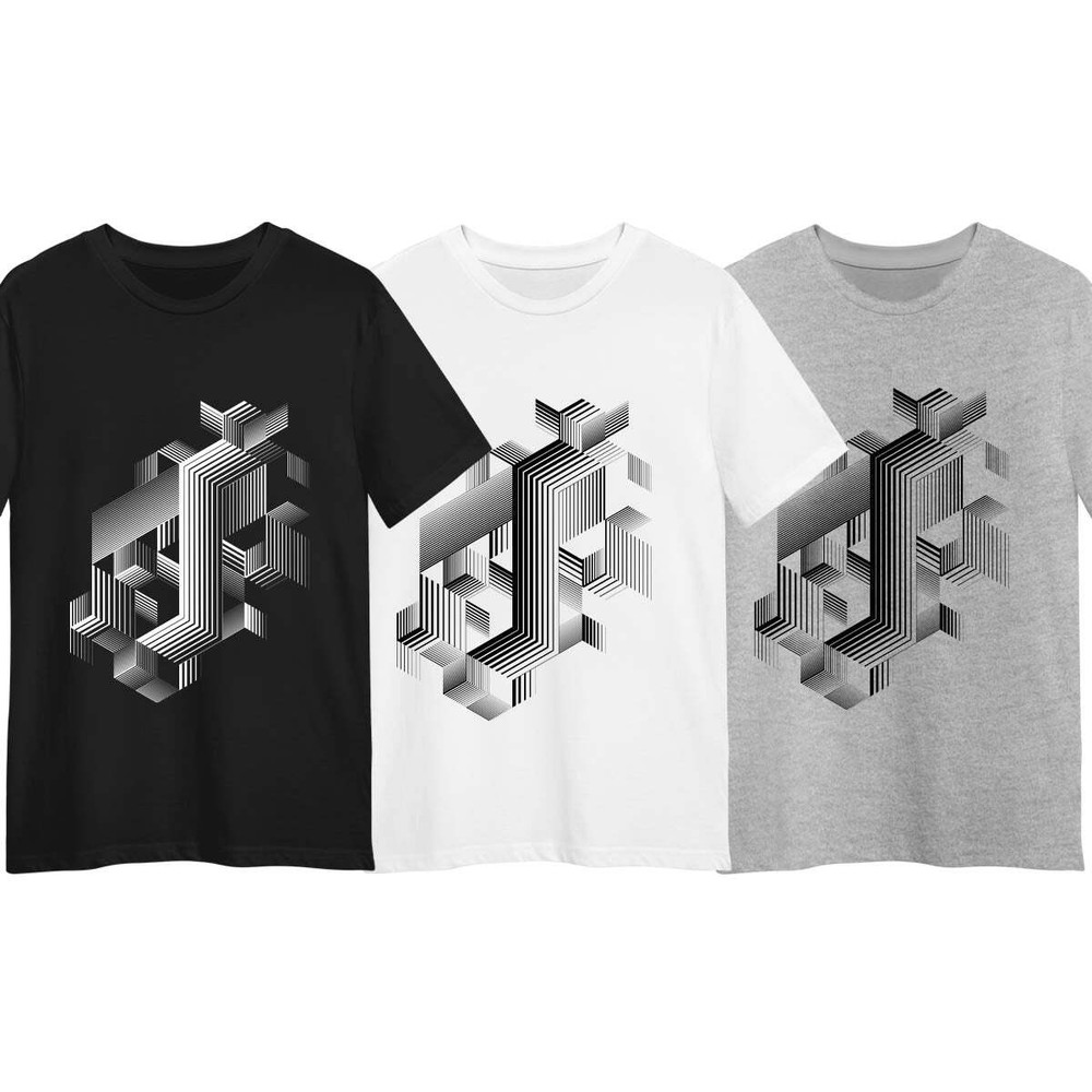 Retro Style T-Shirt Linear Striped Abstract 3D Graphic Elements Tee Three-image