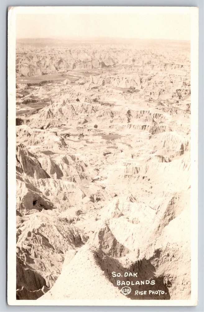 South Dakota~Aerial View Of Badlands~Rise Photo~RPPC~Real Photo Postcard