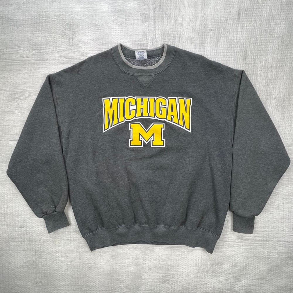 Vintage 90s Michigan Wolverines Sweatshirt Size: XL Grey Yellow NCAA College