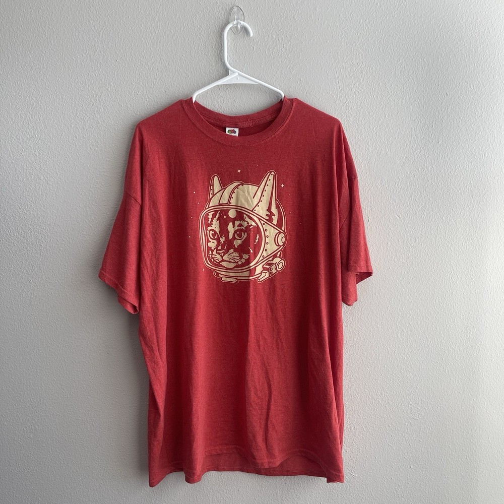 Astronaut Cat Graphic T Shirt 2XL Red Space Kitty Funny Tee