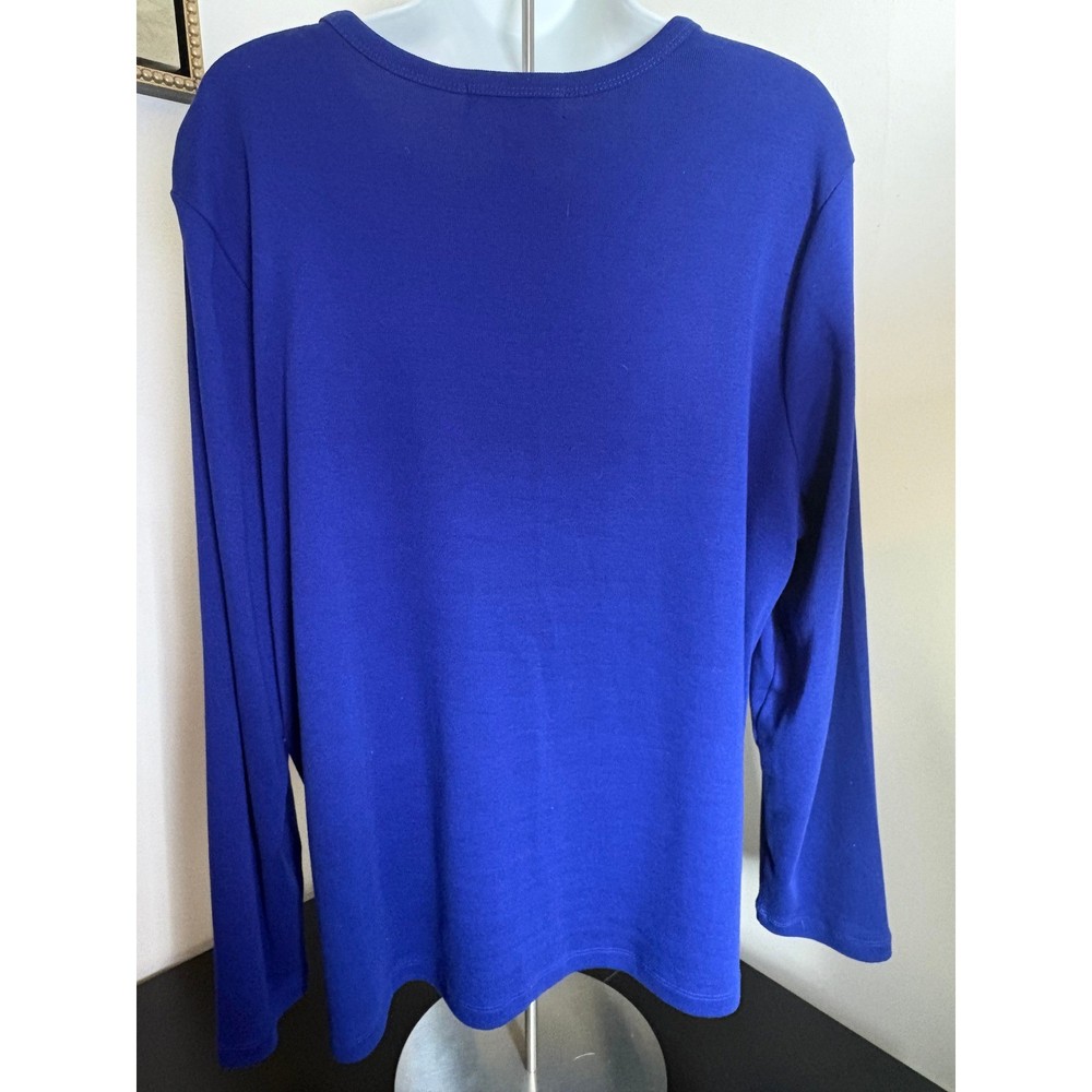 Lauren Ralph Lauren Womens 2X Royal Blue Cotton Ribbed Long Sleeve Top RL Logo