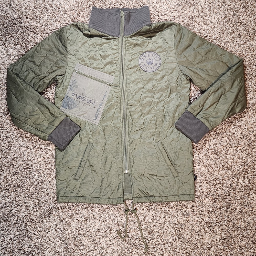 Star Wars Rebel Scum Alliance Forces Quilted Puffer Jacket Green Mens Size M