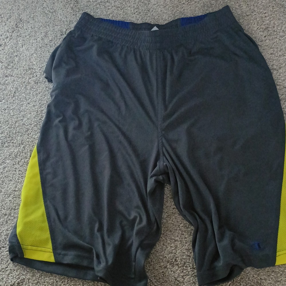 Champion Powertrain Men's Athletic Mesh Shorts Gray Yellow Colorblock Size L