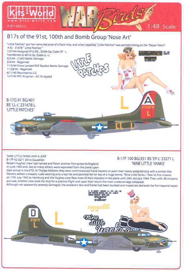 Kits World Decals 1/48 B-17 FLYING FORTRESS Little Patches & Nine Little Yanks