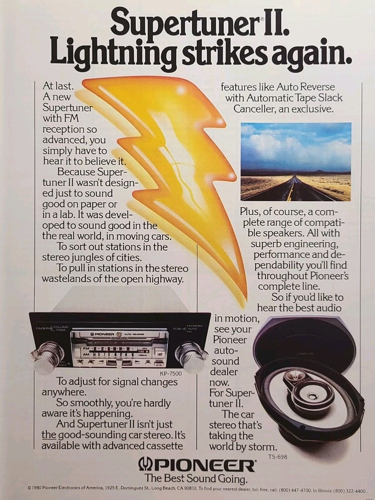 Pioneer Car Stereo Speakers Supertuner II FM Long Beach CA Vintage Print Ad 1980