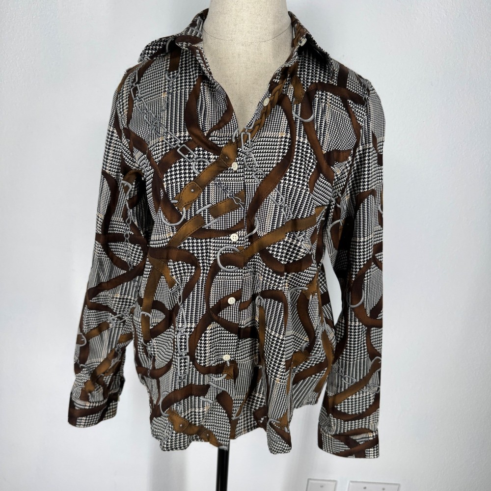 Vintage Ralph Lauren Houndstooth Equestrian Button Top Belt Chain Old Money M P