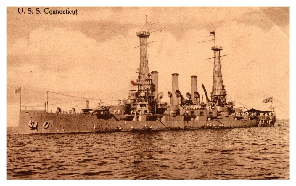 USS Connecticut Navy WWI Connecticut Class Battleship C1906 Sepia Postcard AE18