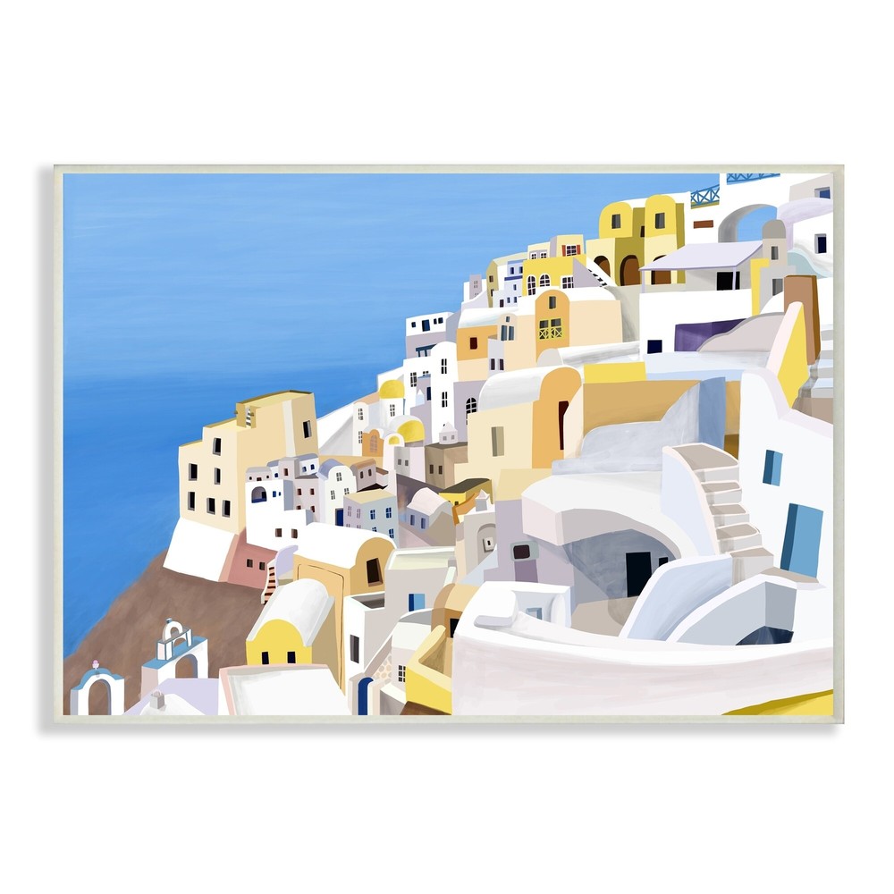 Stupell Coastal Greek Cliffside City White Yellow Buildings  10 x 15